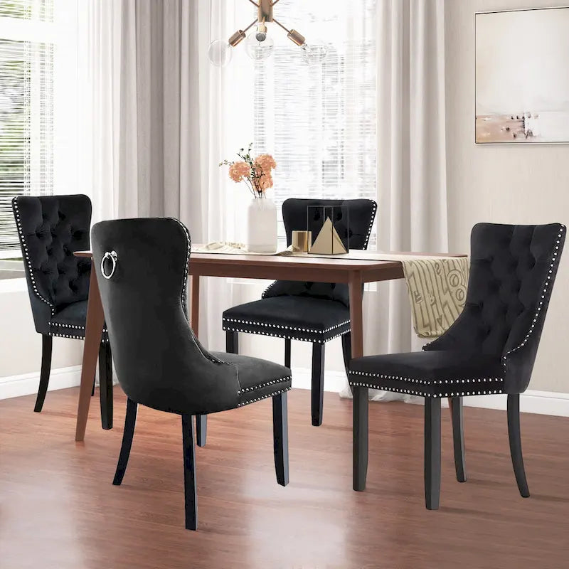 Ensemble de 6 chaises de salle à manger, chaises de cuisine de luxe en velours rembourré avec assise et dossier matelassés et pieds en bois massif - N/A