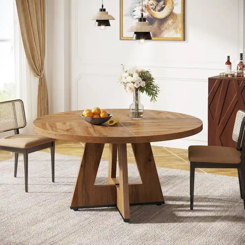Table de salle à manger ronde de 47 pouces pour 4 personnes, table de ferme en bois pour cuisine, salle à manger et salon