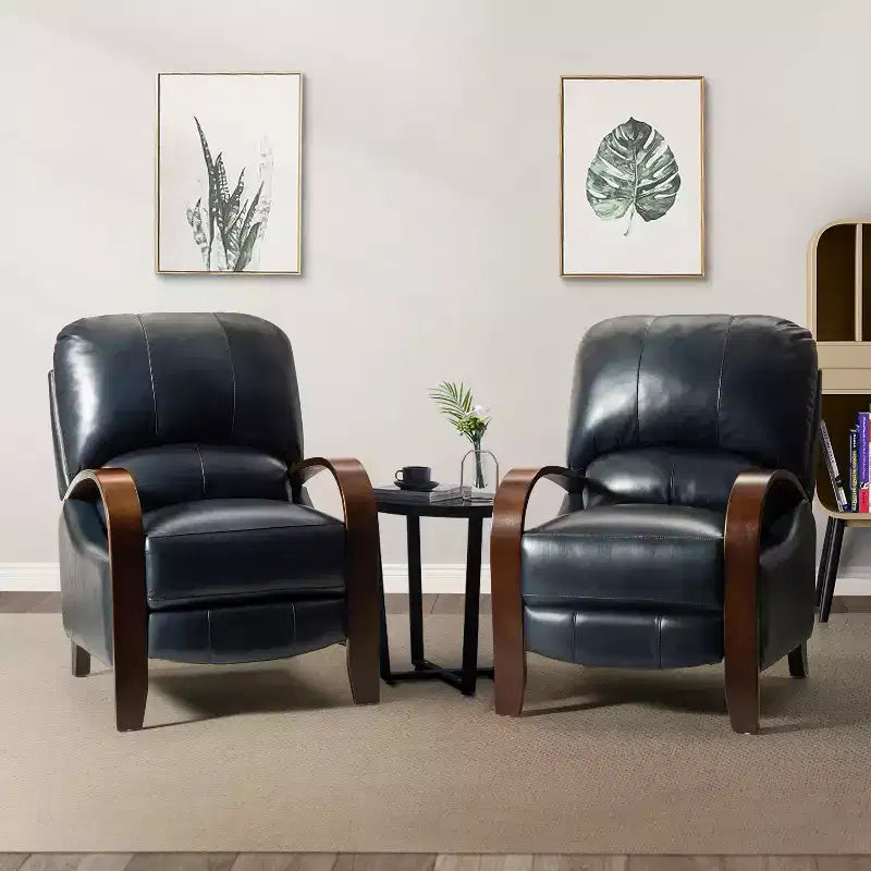 Ensemble de 2 fauteuils inclinables manuels en cuir véritable, inclinaison à 159°
