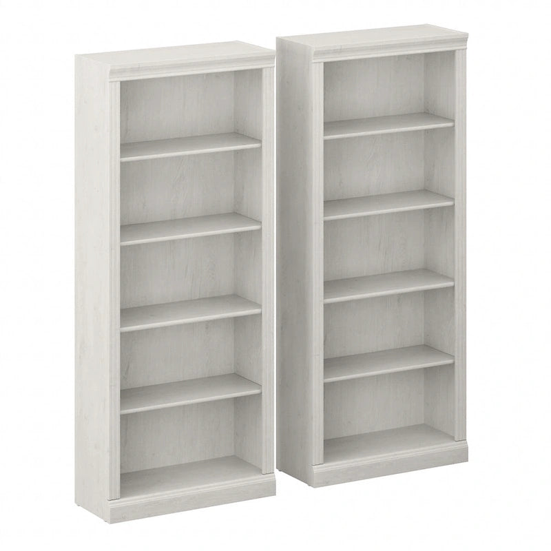 Bibliothèque haute à 5 étagères avec étagères réglables, chêne blanc lin