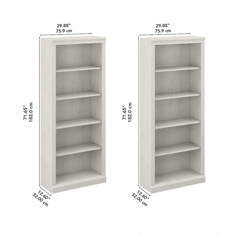 Bibliothèque haute à 5 étagères avec étagères réglables, chêne blanc lin