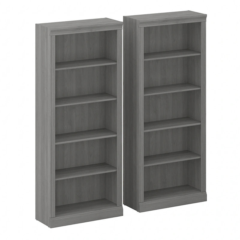 Bibliothèque haute à 5 étagères avec étagères réglables, chêne blanc lin