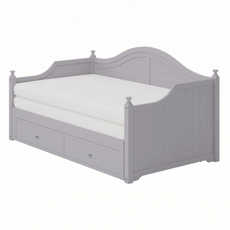 Lit de repos en bois gris clair avec lit gigogne relevable et tiroirs de rangement