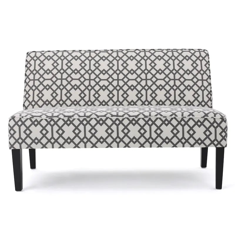 Armless Loveseat Sofa Floral Print Fabric Upholstered with Wood Legs