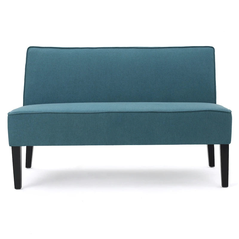Armless Loveseat Sofa Floral Print Fabric Upholstered with Wood Legs
