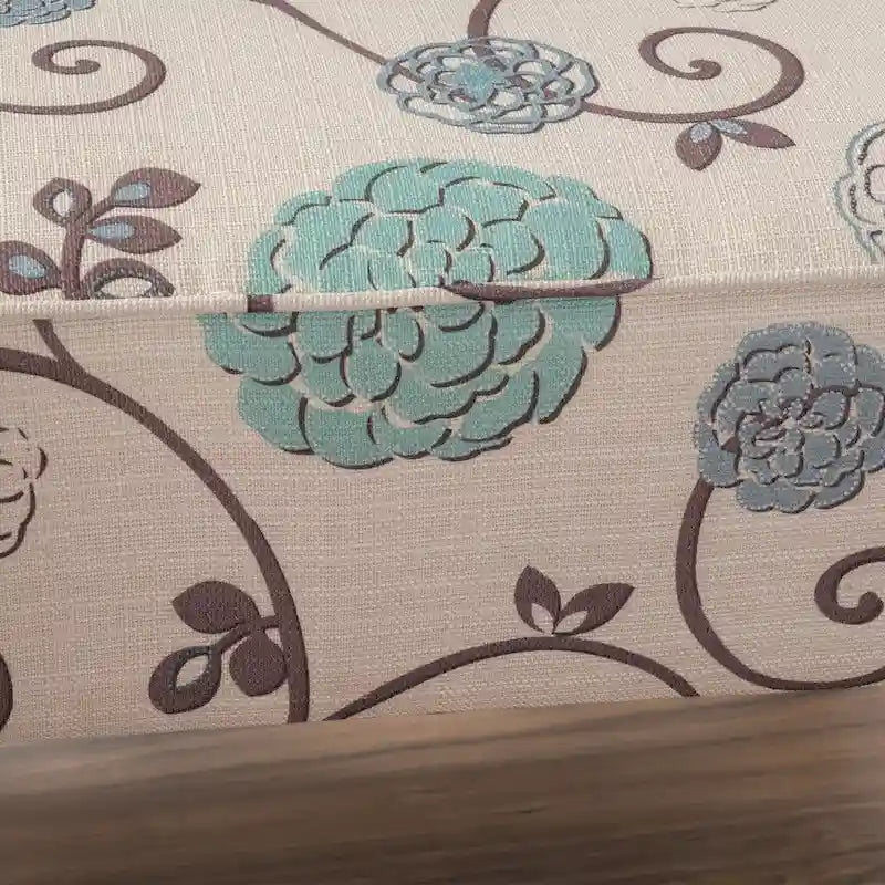 Canapé deux places sans accoudoirs, tissu imprimé floral, avec pieds en bois