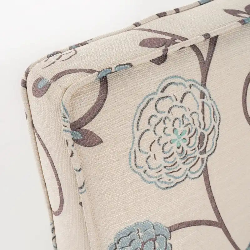 Canapé deux places sans accoudoirs, tissu imprimé floral, avec pieds en bois
