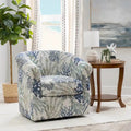 Fauteuil d'appoint pivotant à dossier incurvé imprimé coquillages corail marin, bleu et vert océan