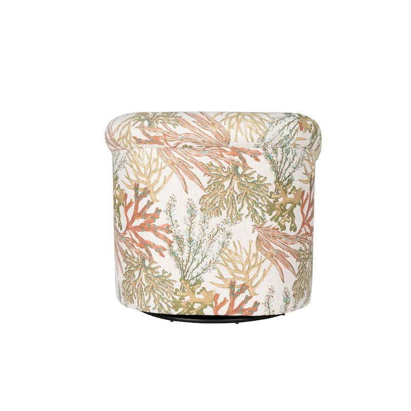 Fauteuil d'appoint pivotant à dossier incurvé imprimé coquillages corail marin, bleu et vert océan