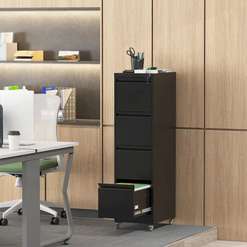 4 Drawer Locking Metal File Cabinet with Lockable Wheels White