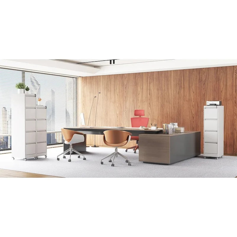 4 Drawer Locking Metal File Cabinet with Lockable Wheels White