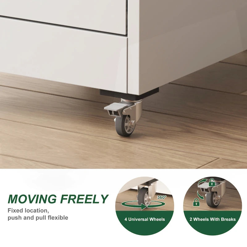 4 Drawer Locking Metal File Cabinet with Lockable Wheels White