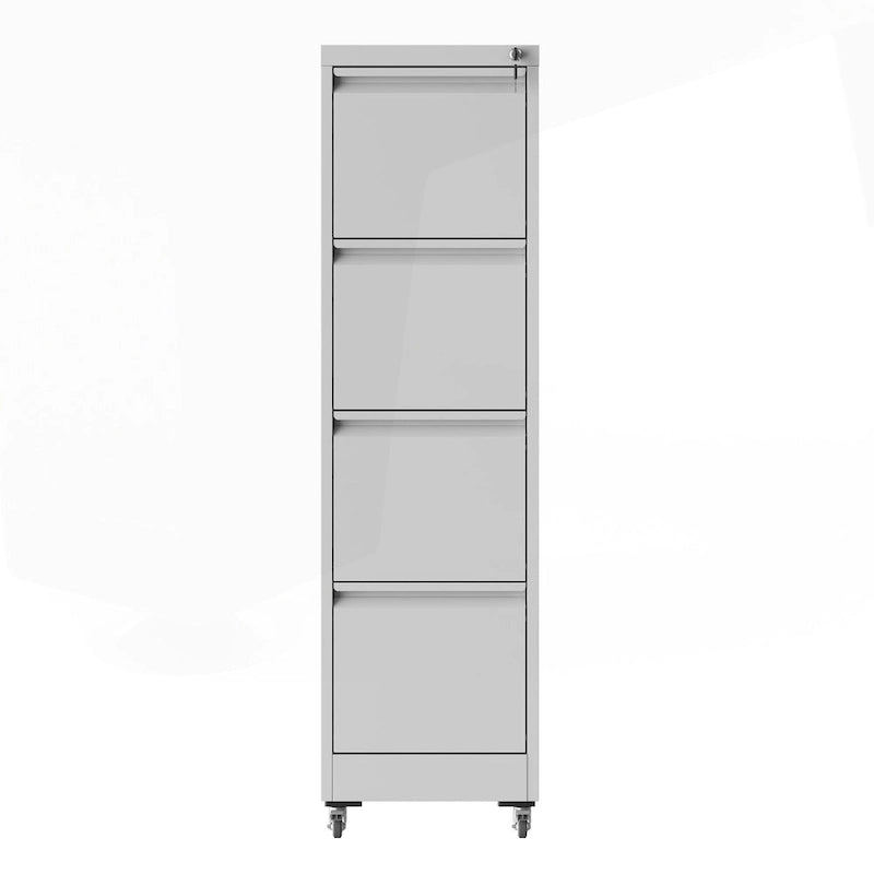 4 Drawer Locking Metal File Cabinet with Lockable Wheels White