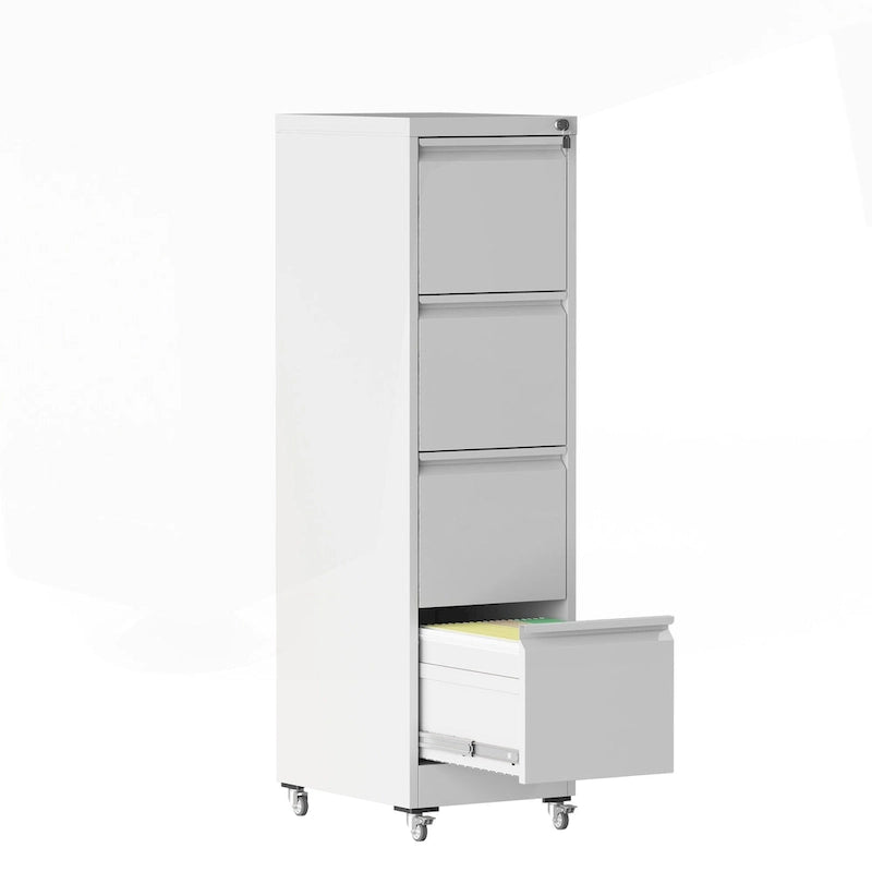 4 Drawer Locking Metal File Cabinet with Lockable Wheels White