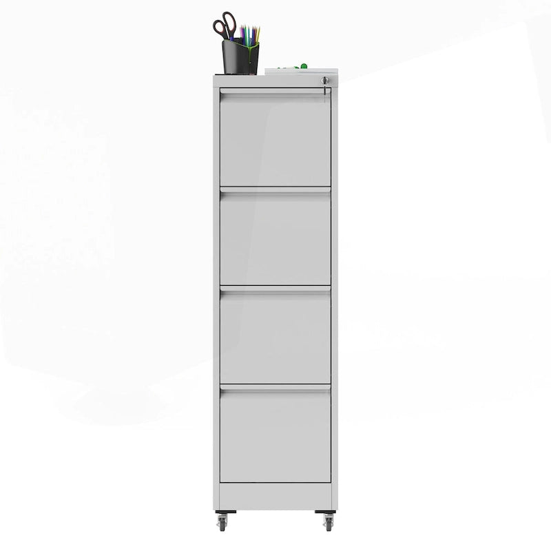4 Drawer Locking Metal File Cabinet with Lockable Wheels White