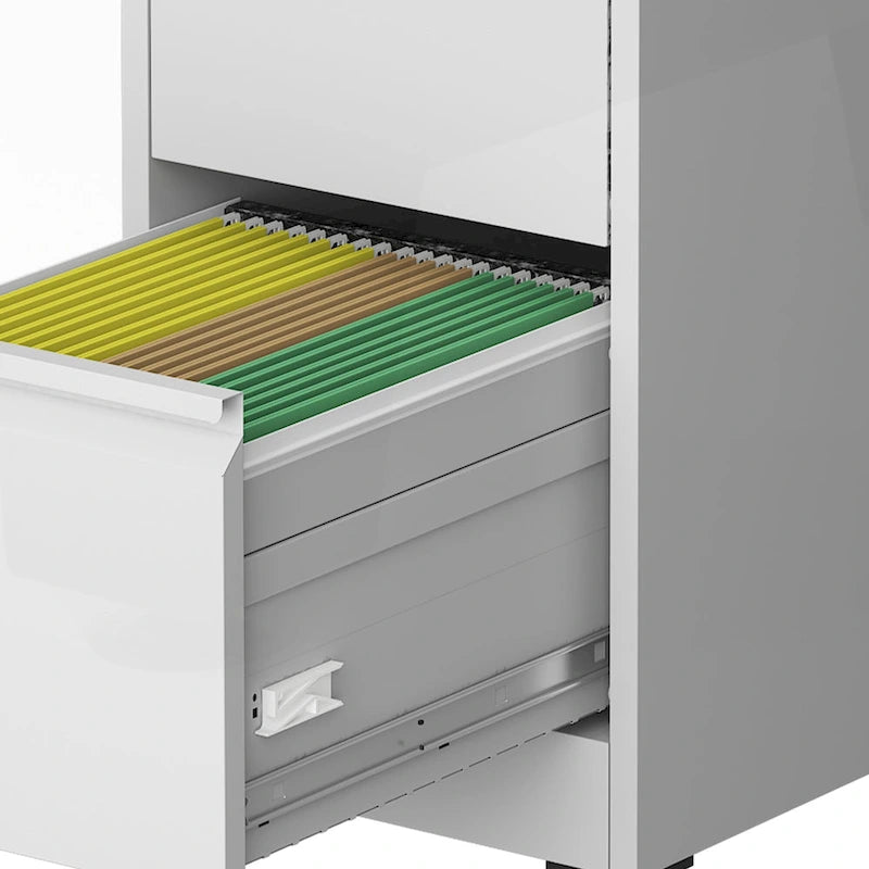 4 Drawer Locking Metal File Cabinet with Lockable Wheels White