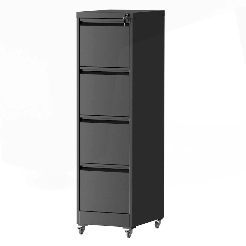4 Drawer Locking Metal File Cabinet with Lockable Wheels White