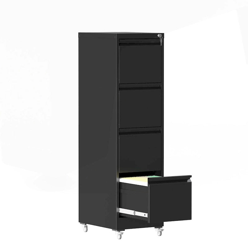 4 Drawer Locking Metal File Cabinet with Lockable Wheels White