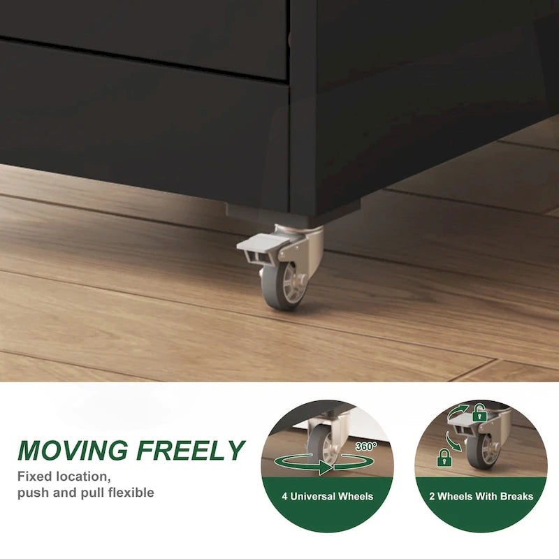 4 Drawer Locking Metal File Cabinet with Lockable Wheels White