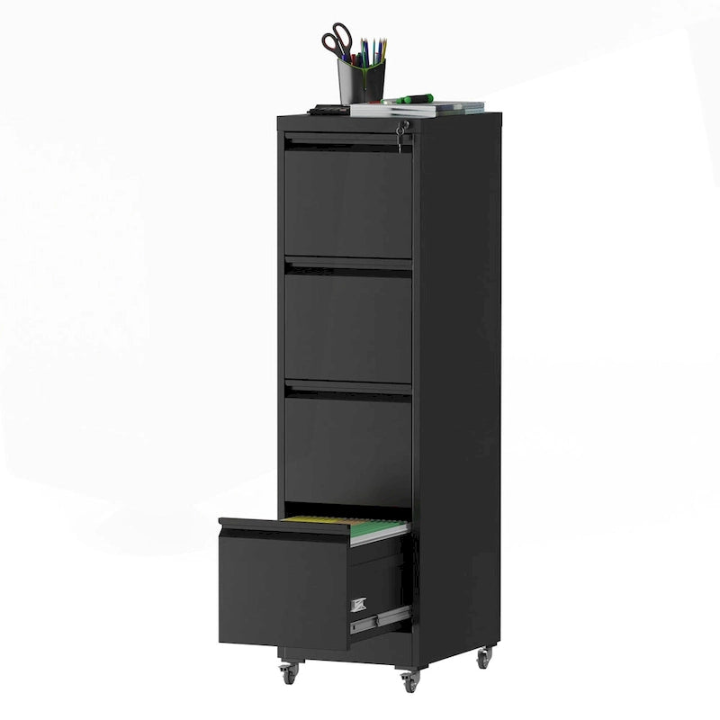 4 Drawer Locking Metal File Cabinet with Lockable Wheels White