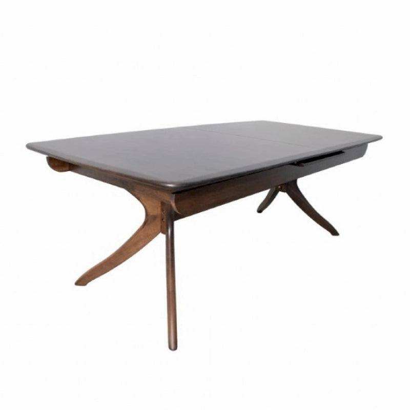 Extendable Dining Table with Curved Legs, Walnut Brown Solid Wood
