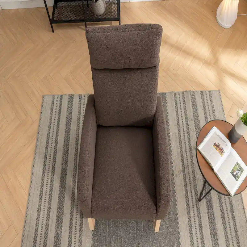Fauteuil à bascule d'appoint à dossier haut en tissu Teddy marron avec poche latérale
