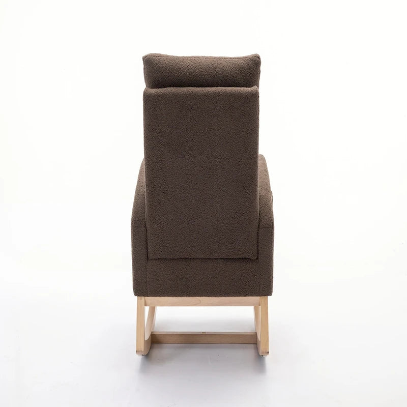 Fauteuil à bascule d'appoint à dossier haut en tissu Teddy marron avec poche latérale