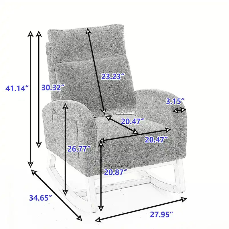 Fauteuil à bascule d'appoint à dossier haut en tissu Teddy marron avec poche latérale