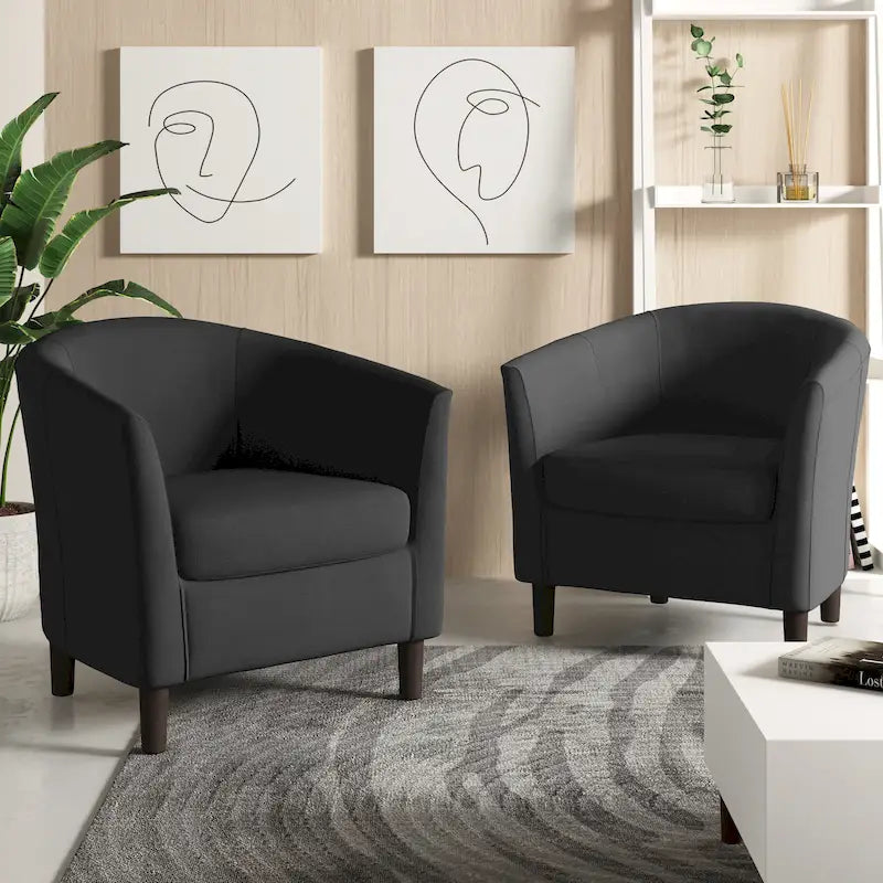 Lot de 2 fauteuils club modernes en lin style tonneau