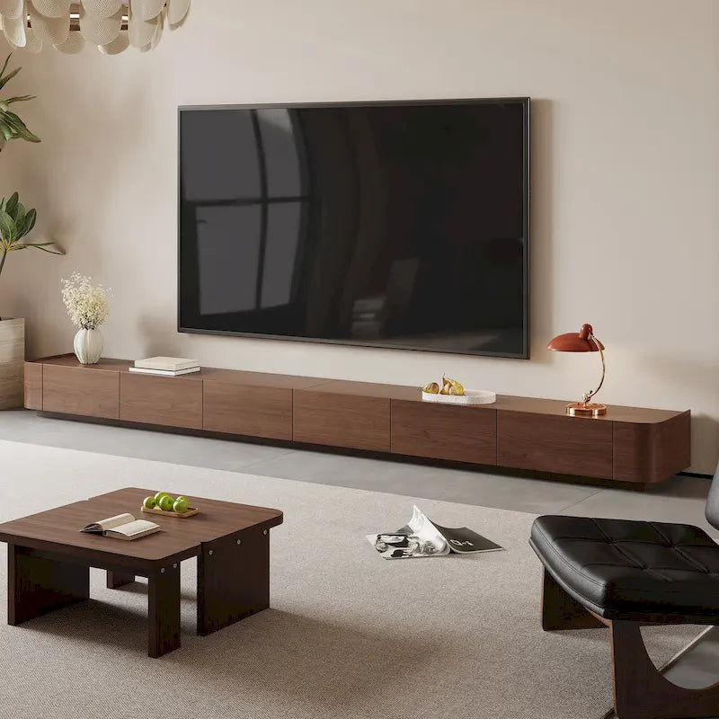 Meuble TV moderne du milieu du siècle, 4 à 6 tiroirs, console multimédia en bois massif brun