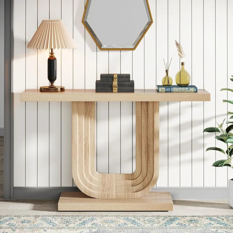 Console d'entrée en bois de 39 pouces avec base géométrique