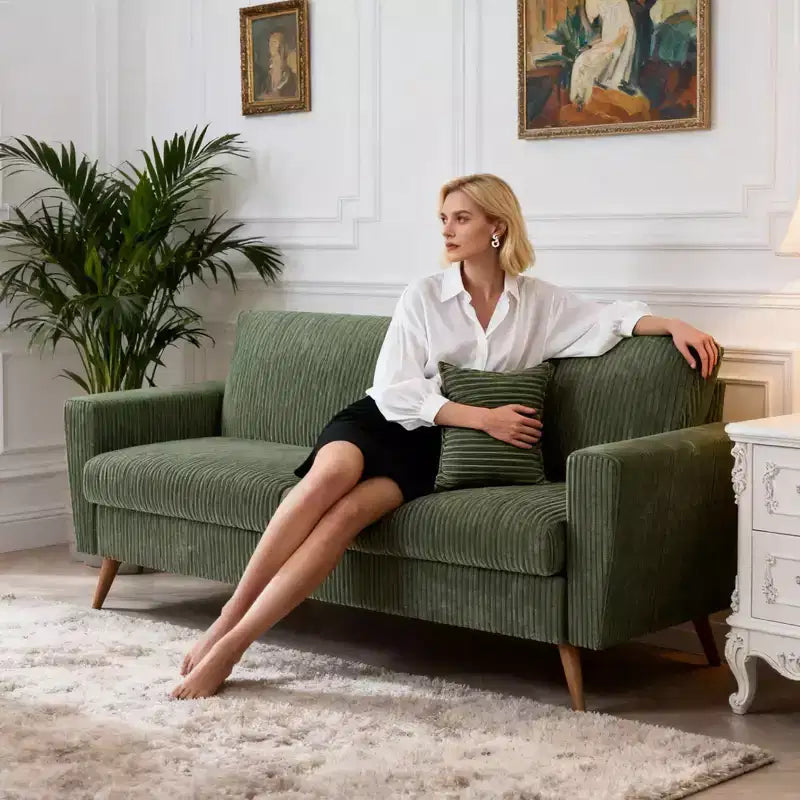 Canapé deux places Mid-Century Modern en velours côtelé de 68 po avec coussin à ressorts