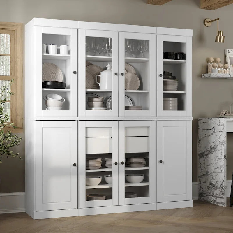 Buffet de cuisine en bois massif 100 % fabriqué en Chine avec portes en verre ou en bois massif et kit de 2 tiroirs 65 x 71,5