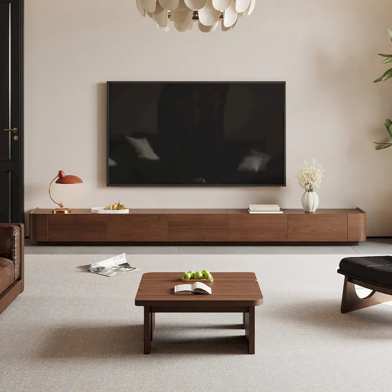 Meuble TV moderne du milieu du siècle, 4 à 6 tiroirs, console multimédia en bois massif brun