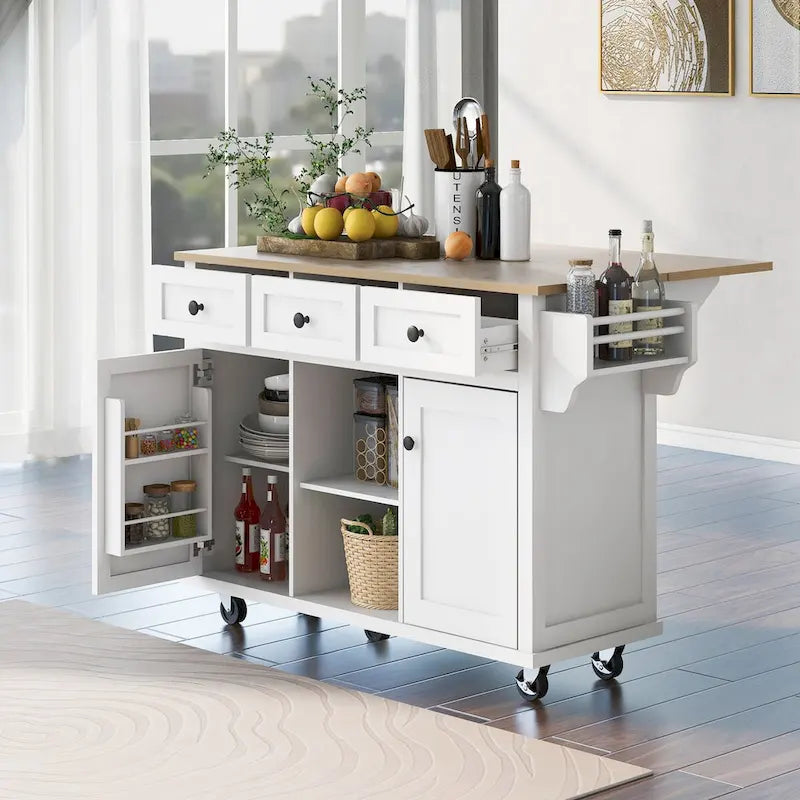 Desserte de cuisine avec plateau rabattable en bois d'hévéa