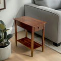 Solid Acacia Wood Narrow End Table with Drawer and Bottom Shelf