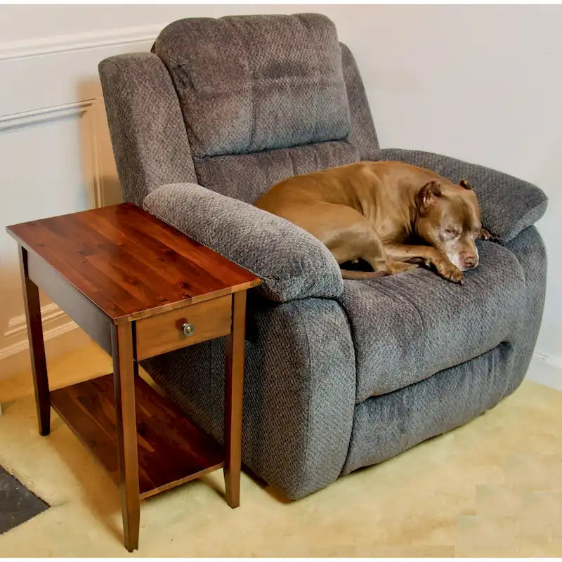 Solid Acacia Wood Narrow End Table with Drawer and Bottom Shelf