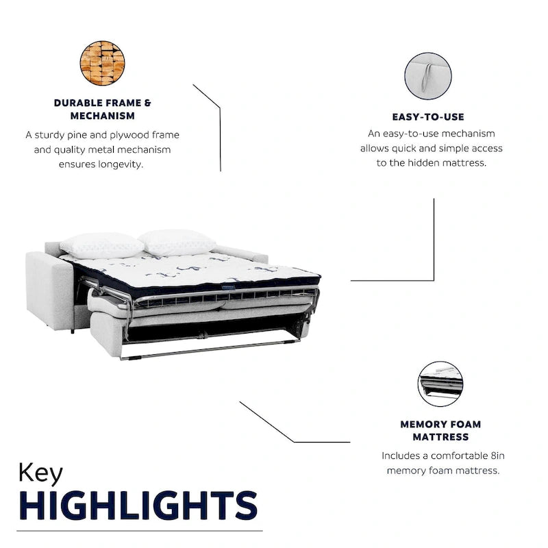 Full Sleeper Sofa with Memory Foam Mattress, Anthracite or Silver