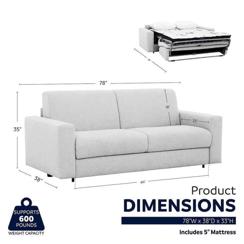 Full Sleeper Sofa with Memory Foam Mattress, Anthracite or Silver