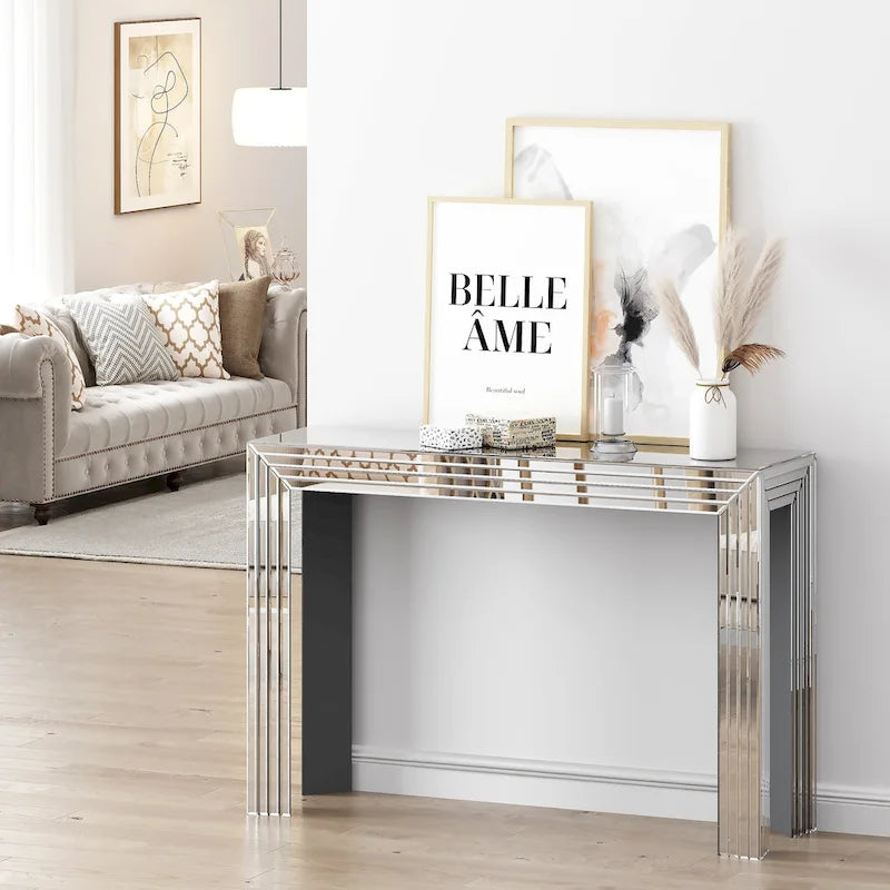 Silver Mirrored Console Table Sofa Entryway Hall Accent Furniture