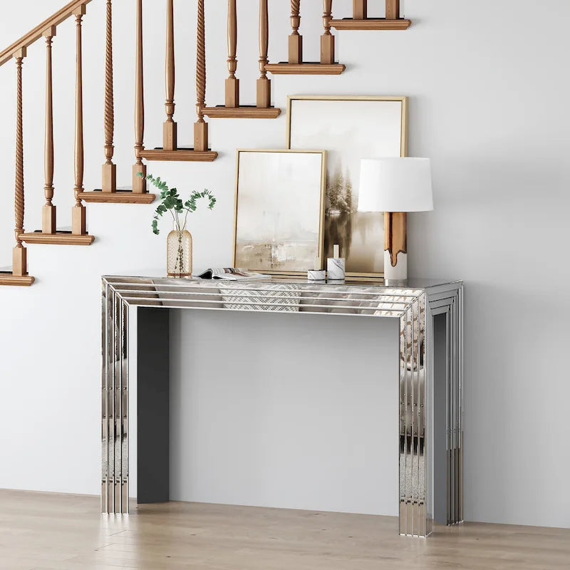 Console miroir argentée Table d'appoint pour canapé ou entrée