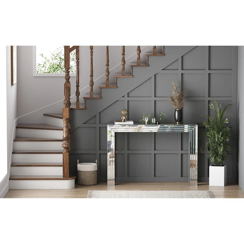 Console miroir argentée Table d'appoint pour canapé ou entrée