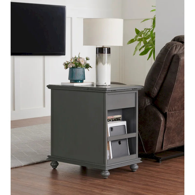 Table d'appoint de chevet en bois vieilli avec tiroir, armoire, prises électriques et ports USB