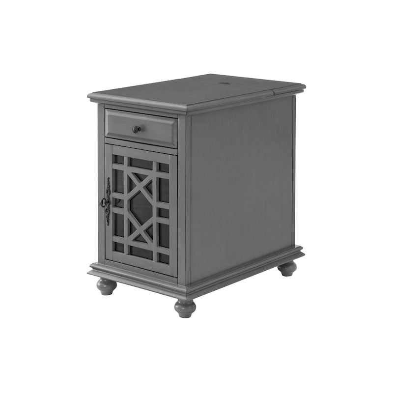 Table d'appoint de chevet en bois vieilli avec tiroir, armoire, prises électriques et ports USB