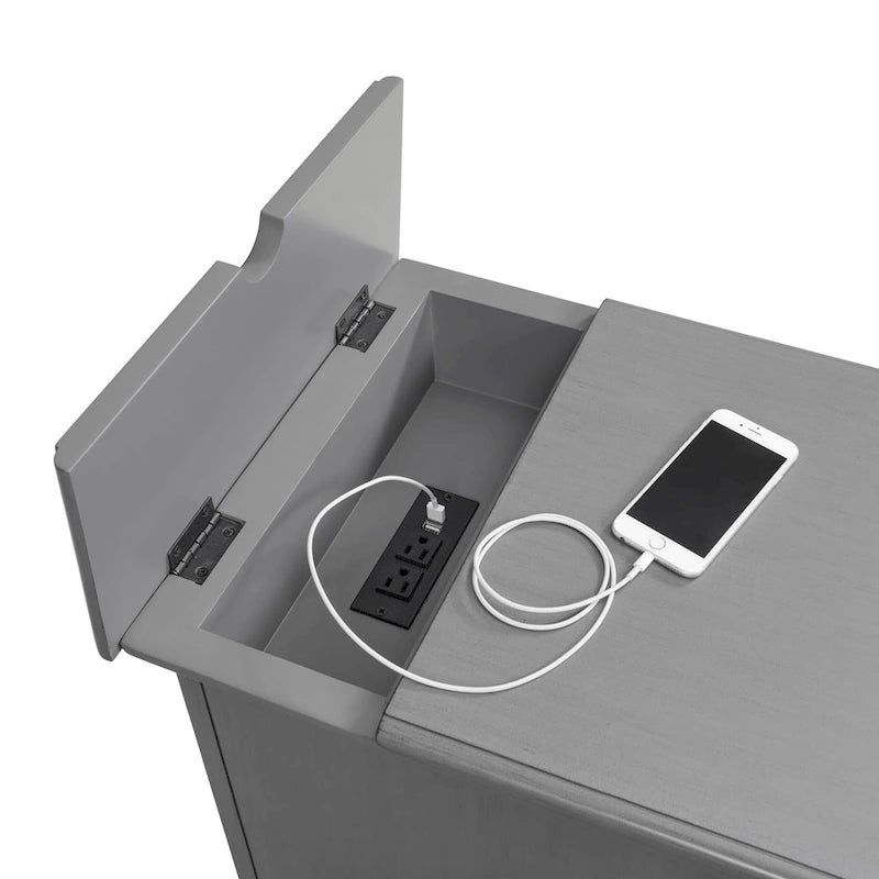 Table d'appoint de chevet en bois vieilli avec tiroir, armoire, prises électriques et ports USB