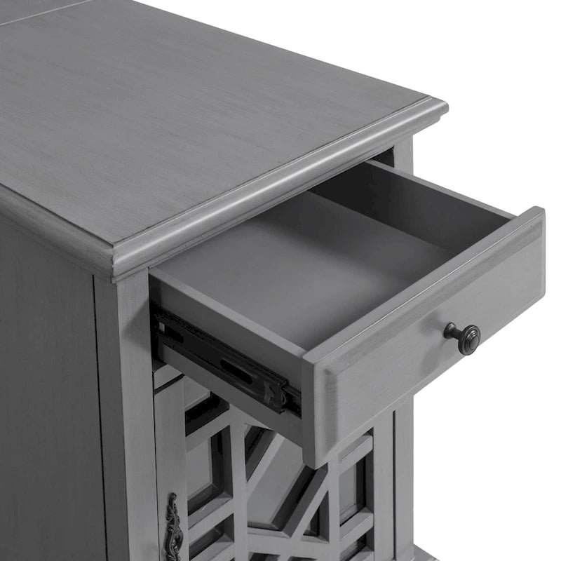 Table d'appoint de chevet en bois vieilli avec tiroir, armoire, prises électriques et ports USB