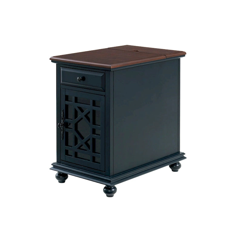 Table d'appoint de chevet en bois vieilli avec tiroir, armoire, prises électriques et ports USB