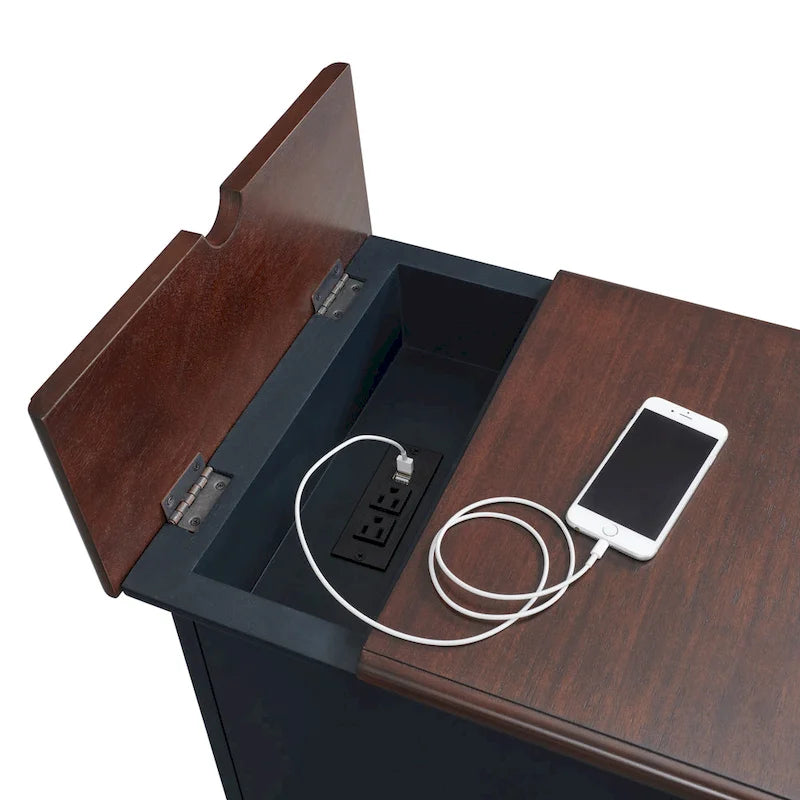 Table d'appoint de chevet en bois vieilli avec tiroir, armoire, prises électriques et ports USB
