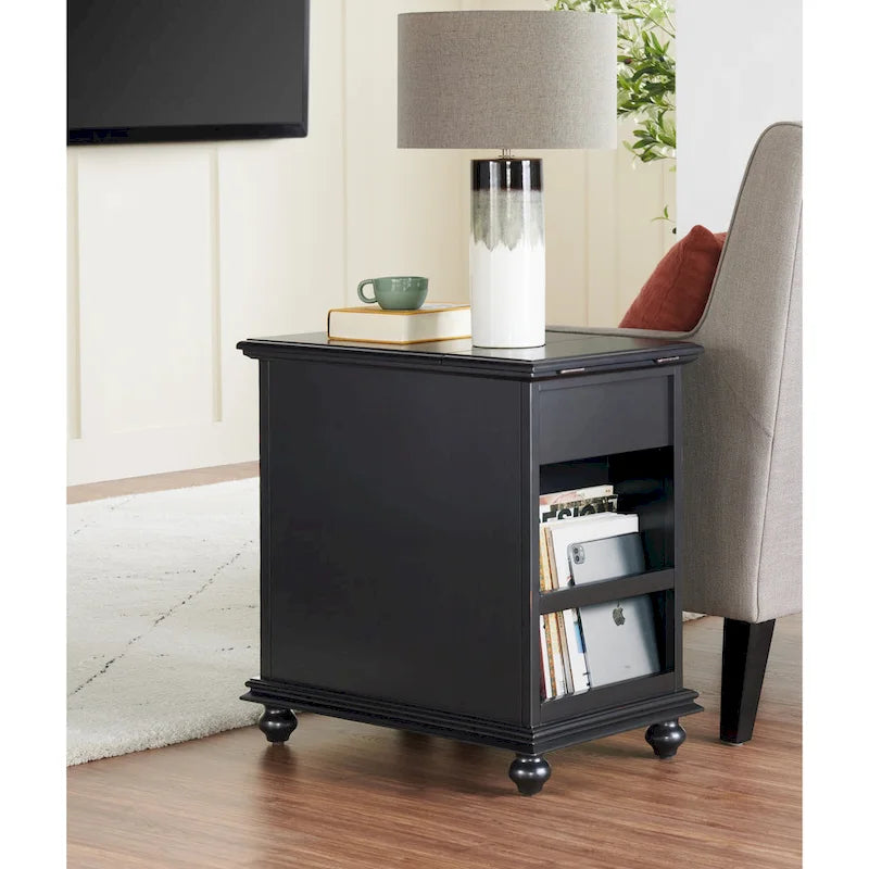 Table d'appoint de chevet en bois vieilli avec tiroir, armoire, prises électriques et ports USB