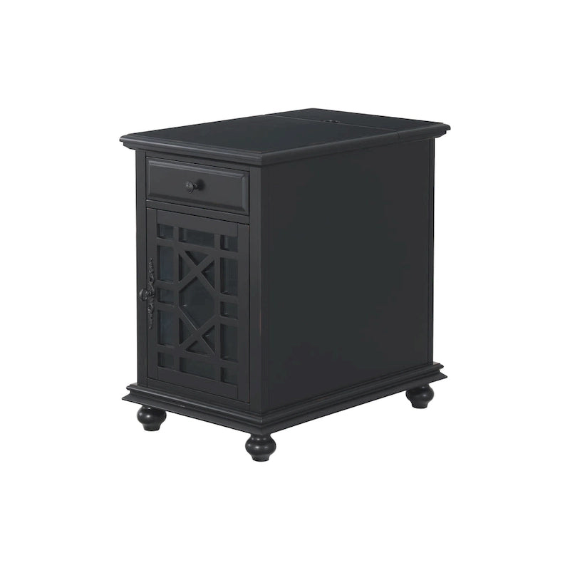 Table d'appoint de chevet en bois vieilli avec tiroir, armoire, prises électriques et ports USB